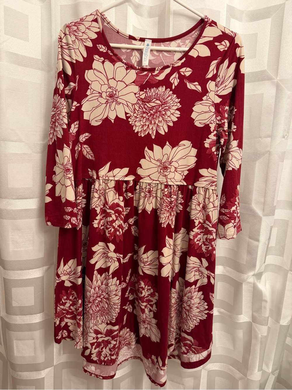 Paisley Grace red cream floral patterned long sleeve dress size large